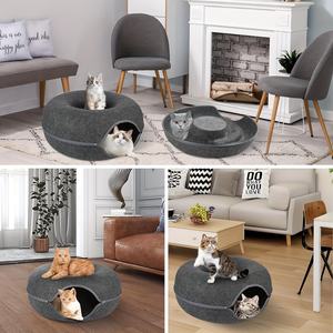 Lit pour chat en forme de beignet à double couche en stock, aire de jeu tunnel agrandie, lit pour chat 2 en 1, lit pour animaux de compagnie en feutre fermé pour toutes les saisons - Product Image 4