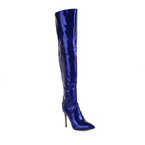 Damenstiefel mit Glänzendem Leder, Spitzem Zeh und Dünnen Absätzen – Superhohe Lange Stiefel, Goldfarbene Übergrößen Damenstiefel - Product Image 6
