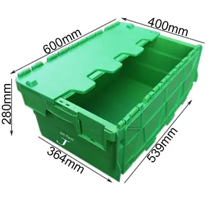 Plastic Shipping Crates Custom Size Plastic Crate Stacking Nesting Plastic Moving Box Attached Lid Tote Box Storage Container Turnover Crate With Lid