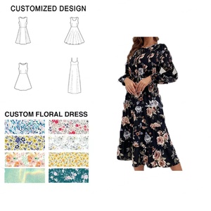 Robe à imprimé floral d'automne personnalisable pour femme, décontractée, à manches longues et col rond - Product Image 1