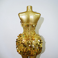 Disco Mini-Kleid mit Spiegelpailletten, Kristallbesetztes Trägerloses Showgirl Festival Bühnenkostüm Metallisches Partykleid für Damen
