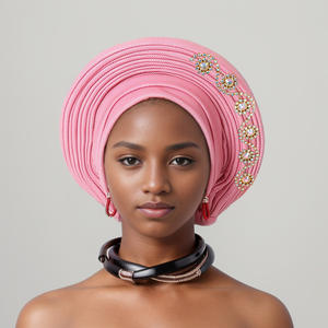 Nigeriano boda Geles africano Headtie Auto Gele turbantes para mujeres Aso Oke tela musulmana tocado cabeza femenina - Product Image 3
