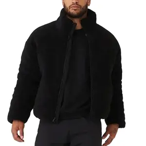 男士冬季夹克保暖全拉链男士重型羊毛拉链工作夹克超大合身冬季夹克