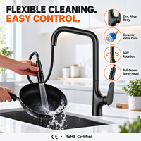 Robinet de cuisine monocommande extractible en alliage de zinc chromé, à poser sur comptoir, avec cartouche céramique et douchette pivotante à 360°