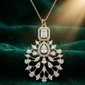 Luxury Women 18K Gold Filled Diamond <b>Pendant</b> Necklace <b>Emerald</b> Cut Flower Design Prong Setting Box Chain - Product Image 3