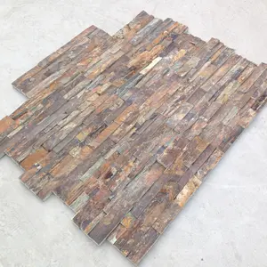 Piedra natural de cuarzo oxidado para decoración del hogar, pizarra apilada en forma de z, revestimiento de pared para panel de pared