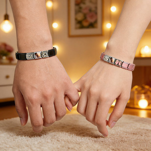 Customizable <b>Couple</b> <b>Bracelet</b> Stainless Steel Photo Module Heart Design Gift Jewelry Unisex - Product Image 3