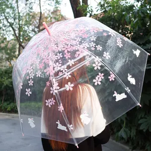 Cheap Chinese Wholesale Automatic Logo Print Dome Bubble Plastic PVC POE Material Clear Colorful Transparent Umbrella