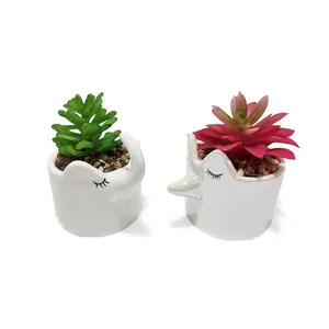 Novo design personalizado de animais fofos e plantas suculentas, mini vasos de cerâmica para plantas e elefantes