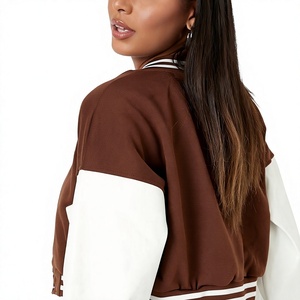 <b>Women's</b> <b>Brown</b> White Varsity <b>Jacket</b> Full Sleeve Turn Down Collar Short Crop Letter B Front Factory Made <b>Women's</b> Varsity for Sale - Product Image 5