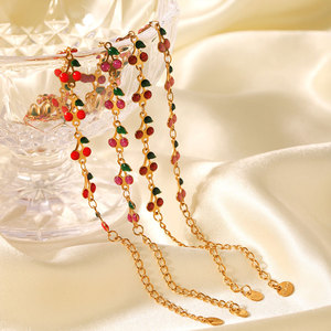 กำไลข้อมือและสร้อยข้อเท้าเชอร์รี่สำหรับผู้หญิงสร้อยข้อมือสแตนเลส316L หรูหราทำจากทองคำ14K 18K - Product Image 1