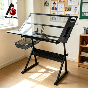 Table de <span class=keywords><strong>dessin</strong></span> inclinable pour artiste, moderne, durable, réglable en hauteur, avec plateau en verre trempé transparent, pour l'école et l'hôtel - Product Image 1