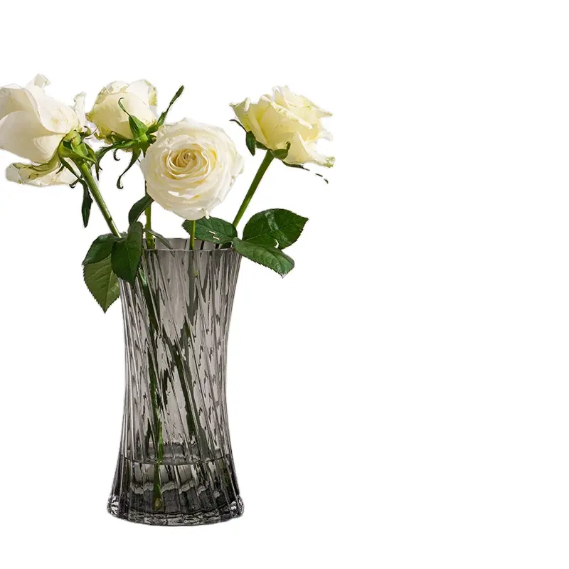 大きな口径の透明なガラスの花瓶: 大きなリビングルームのフラワーアレンジメントや水耕栽培の豊富な竹の床に最適