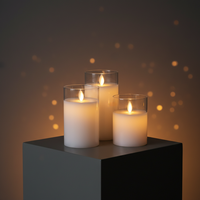 Set Lilin LED Pilar Parafin Kaca 3 Buah dengan Nyala Api 3D - Ramah Lingkungan, Dioperasikan dengan Baterai, Dekorasi Rumah