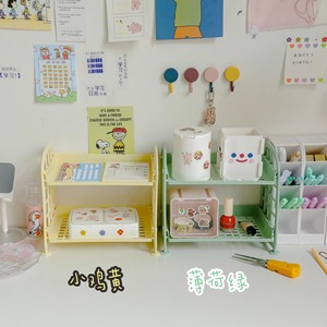 Estante de escritorio de plástico de varias capas, estante de almacenamiento plegable de 2 niveles para oficina, organizador de cosméticos, tipo rectangular - Product Image 1