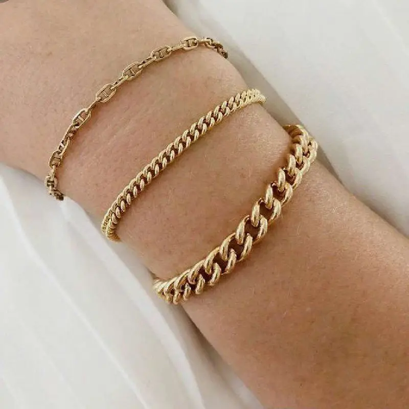 Hot Selling Stainless Steel PVD 18K Gold Plated Jewelry Wholesale Custom Hand Chain link Curb Cuban Chain for women Bracelet