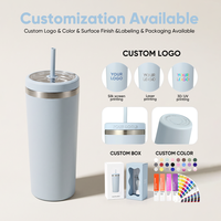 Gobelet de voyage réutilisable en acier inoxydable sans BPA, étanche, portable, 24 oz, transparent, à double paroi, avec silicone pour maintien thermique