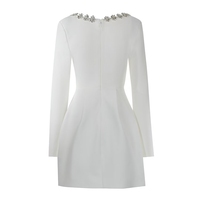 Nouvelle Robe Ajustée et Élégante à Col Carré et Manches Longues, Coupe Courte Évasée, Blanche, pour Mariage, Soirée ou Occasion Formelle – Vente en Gros pour Femme
