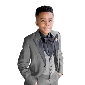 Conjunto Formal para Niños, Traje de Boda de 4 Piezas, Chaqueta, Chaleco, Corbata de Moño, Elegante Esmoquin <span class=keywords><strong>Gris</strong></span> para Niños de 3 a 14 Años - Product Image 1
