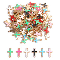 Accessoires de bijoux en alliage de zinc avec finition émaillée, pendentif croix double à suspendre, pour la création de bracelets et porte-clés décoratifs W666