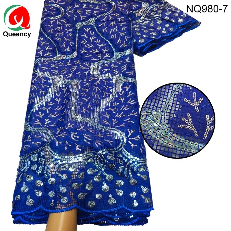 वायुसेना मुफ्त शिपिंग अफ्रीकी पूर्ण सेक्विन शुद्ध फीता कपड़े रॉयल ब्लू नाइजीरियाई महिलाओं Sequined कढ़ाई जाल फीता सामग्री के लिए पोशाक