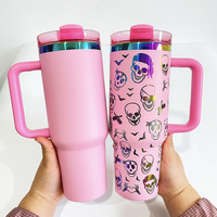 USA Warehouse Outdoor Tasse de voyage en acier inoxydable Bouteille d'eau 40oz H2.0 Gravure laser Gobelet plaqué arc-en-ciel avec poignée