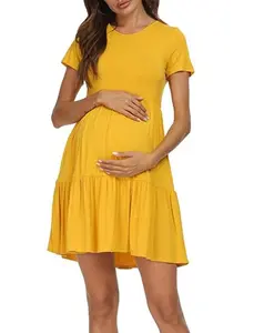 Guangzhou Garment Factory Custom Cotton Summer Ruffle A Line Layer's Maternity Pregnancy Dress