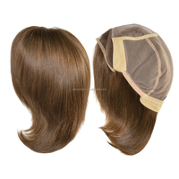 Court châtaigne brun femmes perruque aspect naturel vierge perruques de cheveux humains européens français dentelle avant et Mono Top perruque distributeur