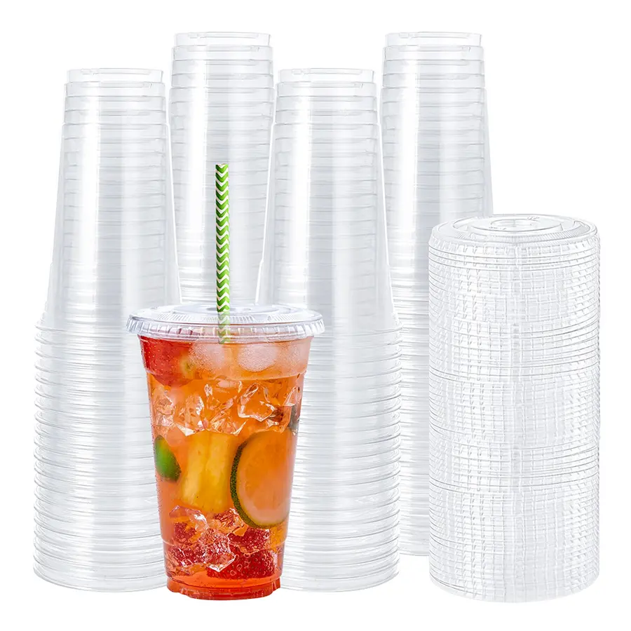 Coffee Cups Disposable Plastic Lids Wholesale Pet In Bulk Custom Logo Printed Wine 16Oz And Straws Clear Lid Tumbler Cup