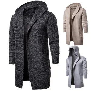 Оптовая продажа с фабрики, Мужской винтажный кардиган с капюшоном, куртка с длинным рукавом, большой размер, длинный вязаный свитер, пальто для мужчин