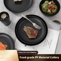 Vente flash : Ensemble de vaisselle en plastique PP et paille de blé Trustloops, écologique, commercial, noir, bol, assiette, gobelet, steak
