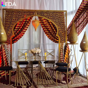 ชุดตกแต่งงานแต่งงาน งานวันเกิด งานปาร์ตี้ LEDA สุดหรูหรา สีทอง โครงเหล็กถอดประกอบได้ สไตล์อินเดีย ชุดสามชิ้น ฉากหลังโค้ง - Product Image 4