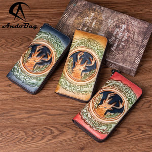 AndoBag Cartera Larga Vintage con Cabeza de Ciervo para Mujer, Cartera de Cuero Vacuno Genuino de Gran Capacidad, Monedero Tipo Clutch para Damas 88015 - Product Image 1