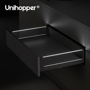 Unihopper Đôi Tường Hệ Thống Ngăn Kéo Nhiệm Vụ Nặng Nề Matel Mềm Đóng Cửa Ngăn Kéo Hộp Trượt Với LED Glass Bảng Điều Chỉnh Cán Ngăn Kéo - Product Image 4