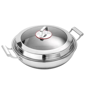 316 <span class=keywords><strong>Wok</strong></span> en acier inoxydable à double oreille 40 <span class=keywords><strong>42</strong></span> grand sauté à fond plat antiadhésif pour la maison - Product Image 1
