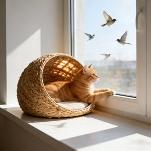 Natuurlijk waterhyacint honden- en kattenbed, handgemaakt dierenhuisje, milieuvriendelijk huisje voor huisdieren - Product Image 3