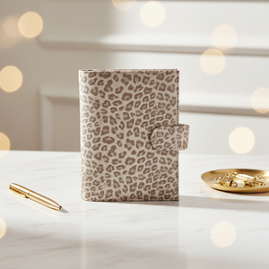 Agenda A6 in Pelle PU Effetto Leopardo Scintillante con 6 Anelli, Doppia Cerniera, Scomparti per Carte e Portapenna per Organizzazione Quotidiana e Regalo - Product Image 2