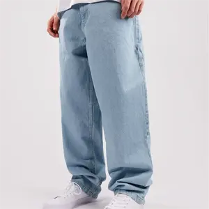 Alta calidad logotipo propio Color personalizado lado suelto piernas anchas bolsillo Vintage lavado personalizado Cargo Denim Jeans holgados para hombre