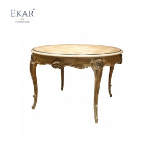 <span class=keywords><strong>Meja</strong></span> Makan Bundar Berlapis Marmer Emas Versailles |   <span class=keywords><strong>Meja</strong></span> Pedestal Ukiran Kerang Gaya Rococo Prancis Mewah - EKAR - Product Image 1