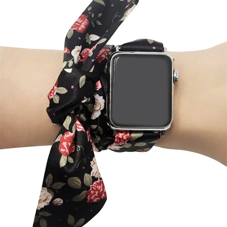 แฟชั่นสำหรับผู้หญิงผ้าพันคอผ้าไหมริบบิ้นโบว์สายนาฬิกาสำหรับ Apple Watch band 38 40 41 42 44 45มม. สำหรับ iWatch SE Series 8 7 6 5