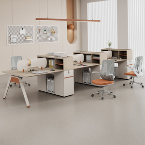 Escritorio y Silla de Oficina Modernos y Elegantes de PVC, Estación de Trabajo Combinada Multipersonal con Alimentación Eléctrica - Product Image 5