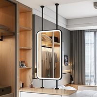 Miroir suspendu rectangulaire moderne en bois avec illuminant tactile pour HomeStay Hotel Salle de bain Laque Panneau de porte Traitement