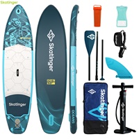 Skatinger - Planche à pagaie gonflable double action bleue de haute qualité, accessoire de surf et de paddleboard, pompe manuelle