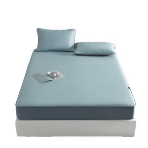 Hongchang Ice <b>Silk</b> Fitted <b>Sheet</b> Set 1.2m 1.5m 1.8m Cooling Summer Mat Japanese Style Solid Color Bedding - Product Image 3
