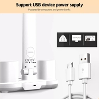 Lampu Meja LED 3-in-1 Dual Head dengan Perlindungan Mata yang Dapat Diredupkan, Jam, dan Kipas - Dioperasikan dengan Baterai untuk Penggunaan di Rumah, Hotel, Mobil, Luar Ruangan, dan RV