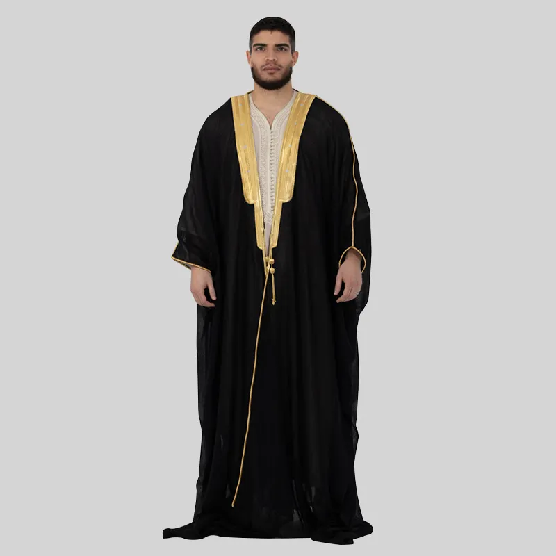 Hombres ropa islámica bordado árabe Arabia Saudita para hombre Abaya Bisht venta al por mayor musulmán soltero discurso vestido Bisht para hombres