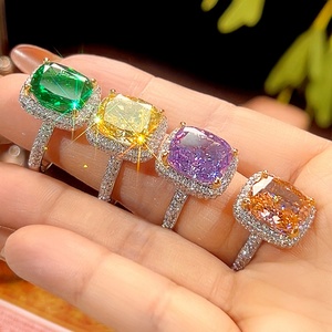 เครื่องประดับแฟชั่น ทองแดงเคลือบทองคำขาวรักษ์โลก ทรงสี่เหลี่ยม 10*12 มม. ประดับเพทายหลากสี ขายส่ง แหวนพลอยเทียม - Product Image 2