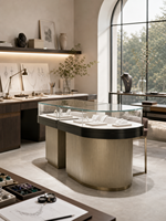 Vitrine à bijoux LED en métal, bois et verre, éclairage LED, écologique, recyclable, durable, pour les magasins de bijoux