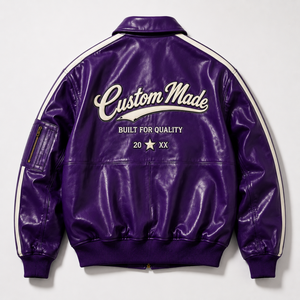 Veste universitaire <span class=keywords><strong>en</strong></span> <span class=keywords><strong>cuir</strong></span> personnalisée pour homme, corps <span class=keywords><strong>violet</strong></span>, patch chenille, veste de baseball zippée, service OEM de vêtements - Product Image 2