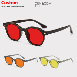 New Round Classic <strong>Fashionable</strong> TR90 Frame Red Orange Yellow Lenses Optical Frame Unisex Anti Blue Light <strong>Glasses</strong> - Product Image 1